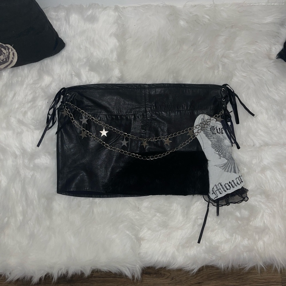 Lip Service Black Leather Clutch with Chain and Star Detail goth